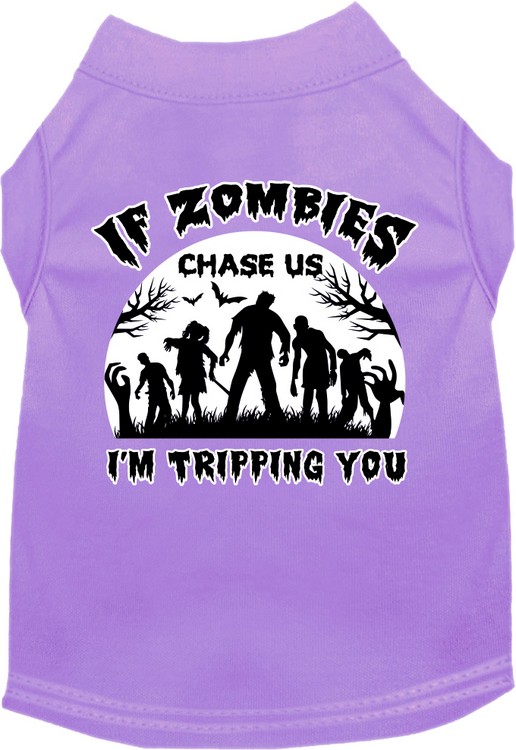 If Zombies Chase Us Screen Print Dog Shirt Lavender Size XS